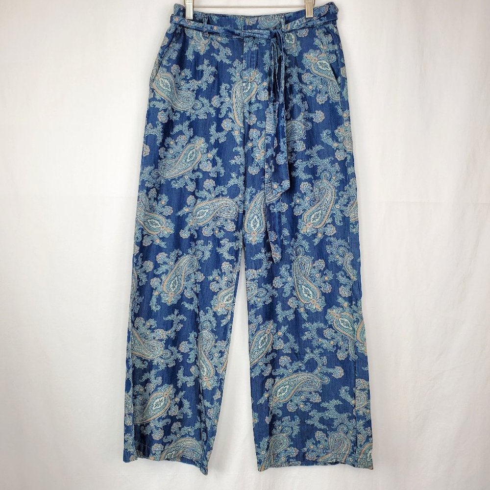 Nine West Jeans Pleated Paisley Print Wide Leg Belted Pants/Trousers Size: 4/27